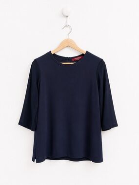 Max Mara Studio - Navy Semi Sheer Blouse - Designer Minimalist Top